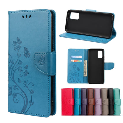 Blue butterfly floral leather flip phone case with card slots and holder
