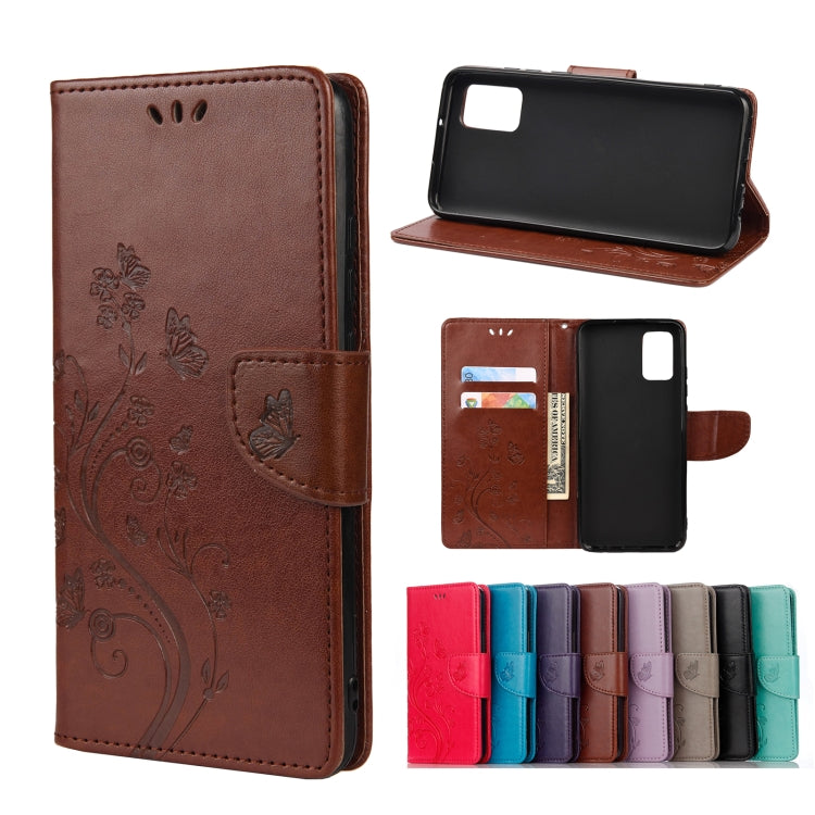 Brown butterfly-flower leather flip phone case with card slots and stand holder