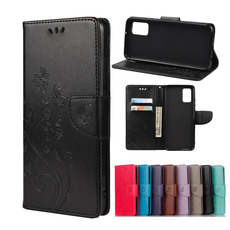 Butterfly floral leather phone case with folio stand, card slots, and wallet pocket