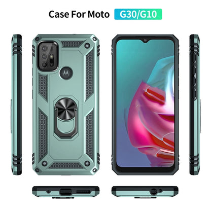 Teal rugged phone case with rotating kickstand ring; front, back, and side protection