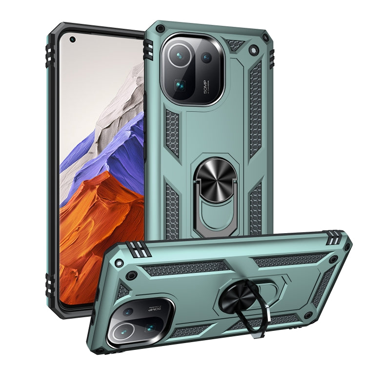 Green shockproof TPU + PC phone case with 360° rotating holder