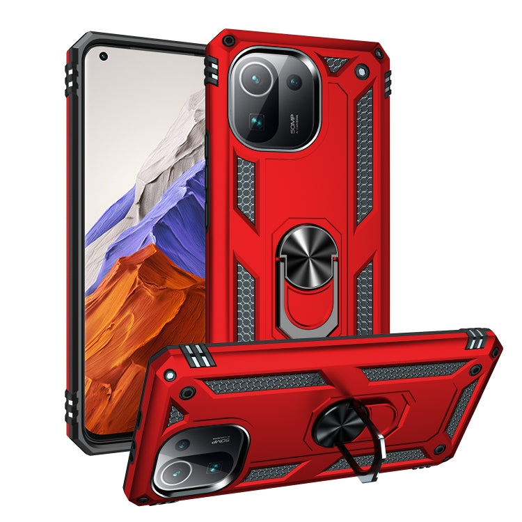 Red shockproof TPU + PC phone case with 360° rotating holder