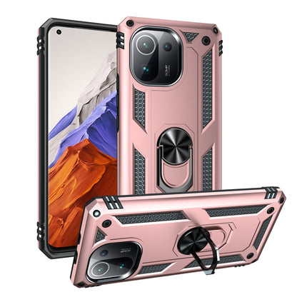 Rose gold shockproof TPU + PC phone case with 360° rotating holder