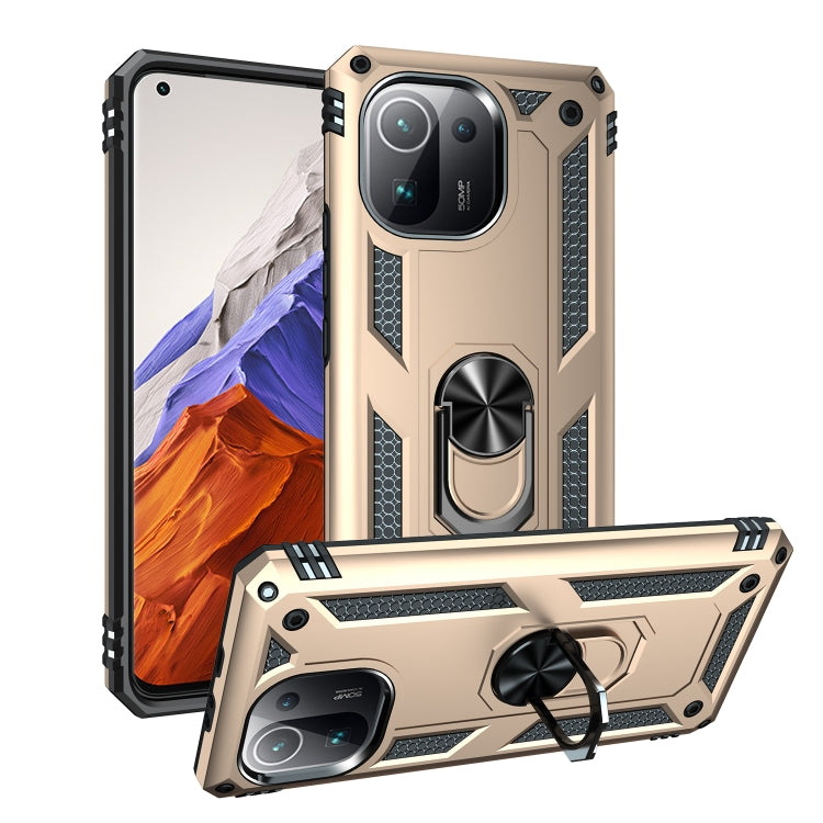 Gold shockproof TPU + PC phone case with 360° rotating holder