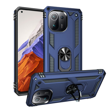 Blue shockproof TPU + PC phone case with 360° rotating holder and kickstand