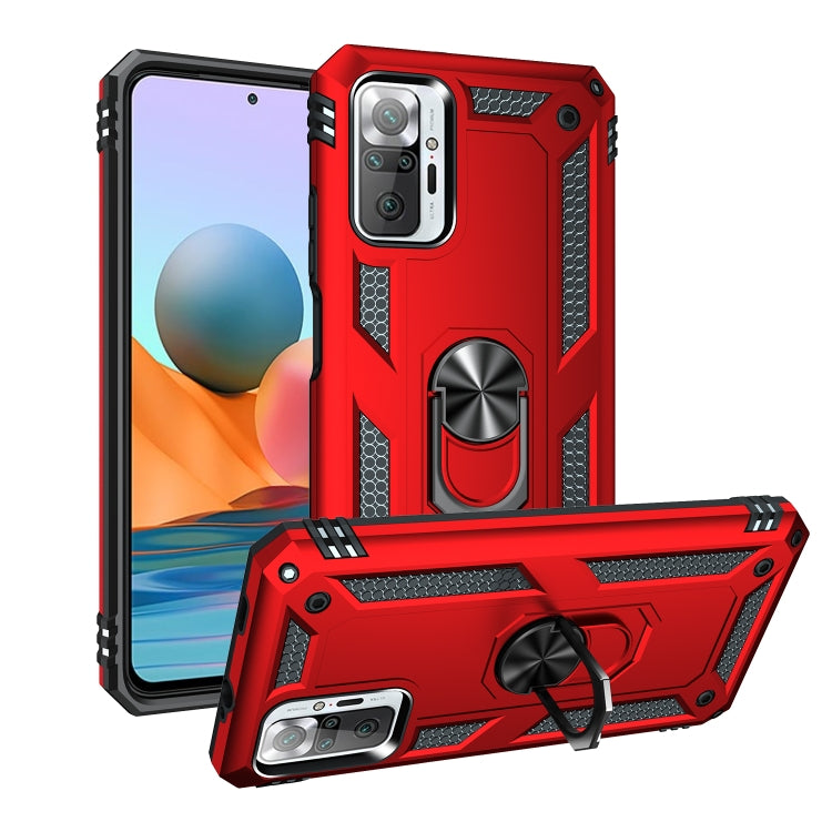 Shockproof phone case with 360° rotating holder, red hard TPU shell and kickstand