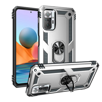 Shockproof phone case with 360° rotating holder, silver/gray hard TPU shell and kickstand