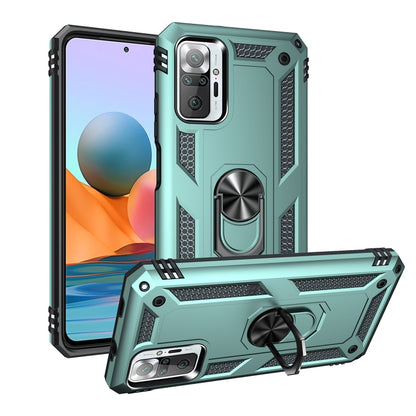 Shockproof phone case with 360° rotating holder, green hard TPU shell and kickstand