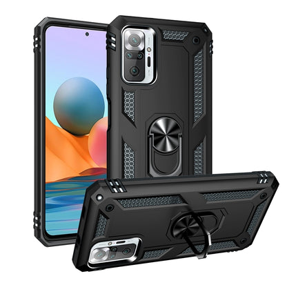 Black shockproof TPU phone case with 360 rotating holder, rugged dual-layer design