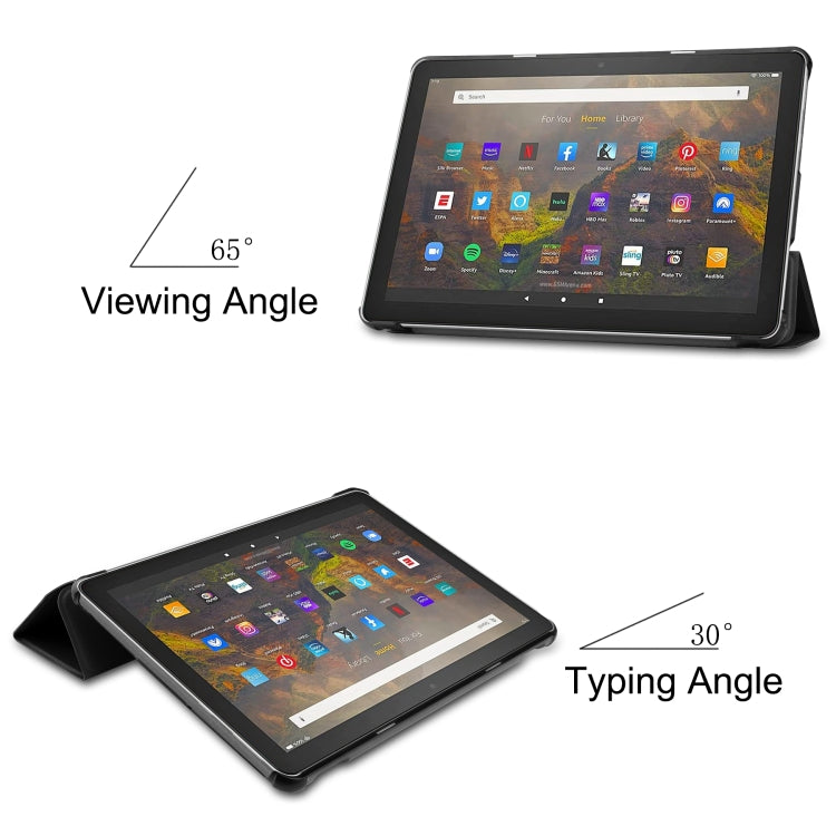 Black flip leather case holding tablet in landscape viewing stand