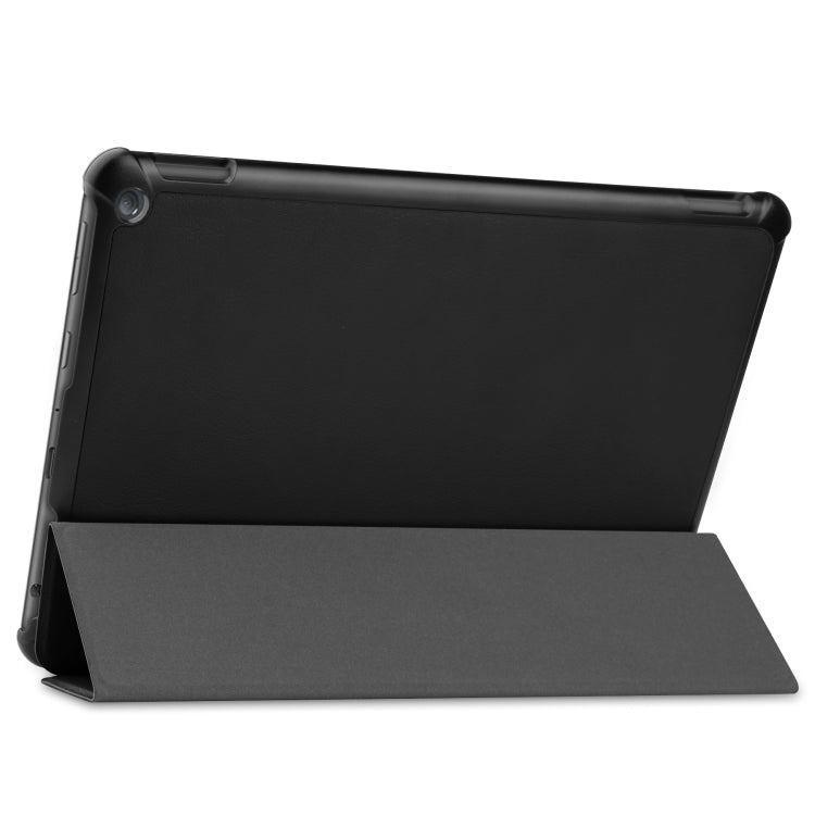 Black leather flip case with front cover folded out as a stand