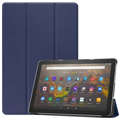 Dark blue three-fold flip leather case with tablet front view