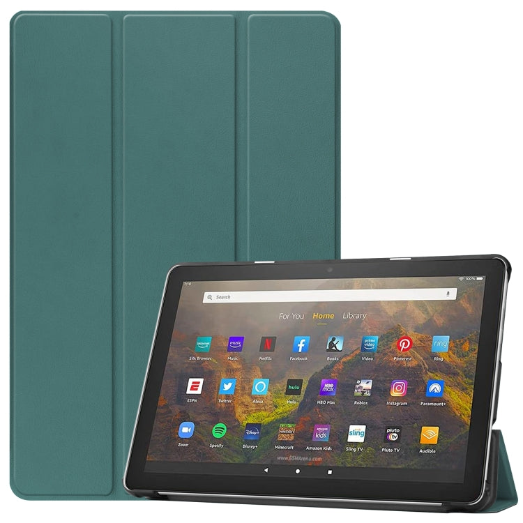 Dark green three-fold flip leather case with tablet front view