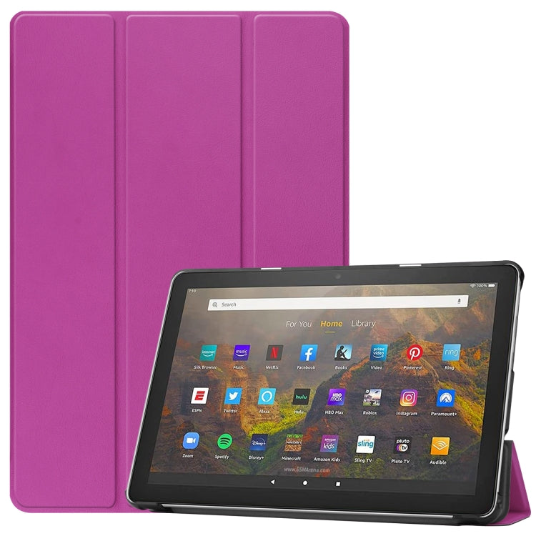 Purple three-fold flip leather case with tablet front view