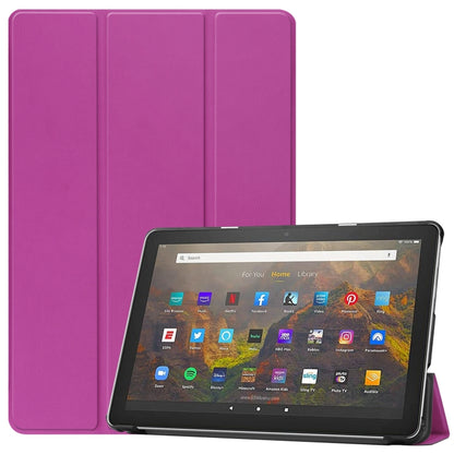 Purple three-fold flip leather case with tablet front view