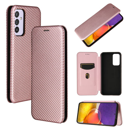 Magnetic flip phone case with carbon-fiber texture, card slot, pink.