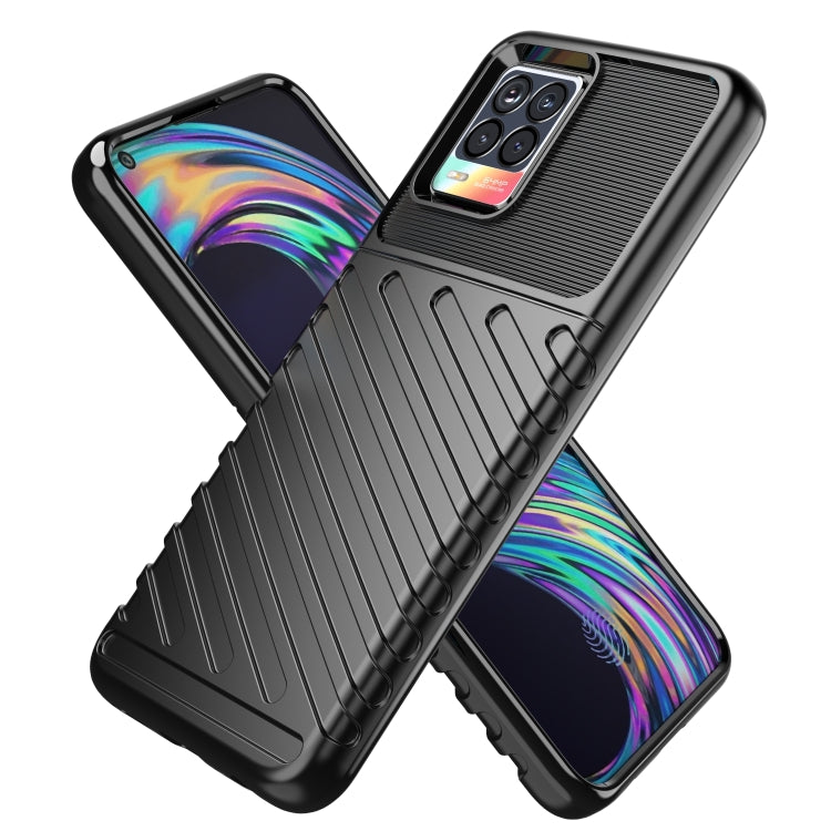 Set of dark TPU phone cases with ribbed texture, camera openings, and screen access