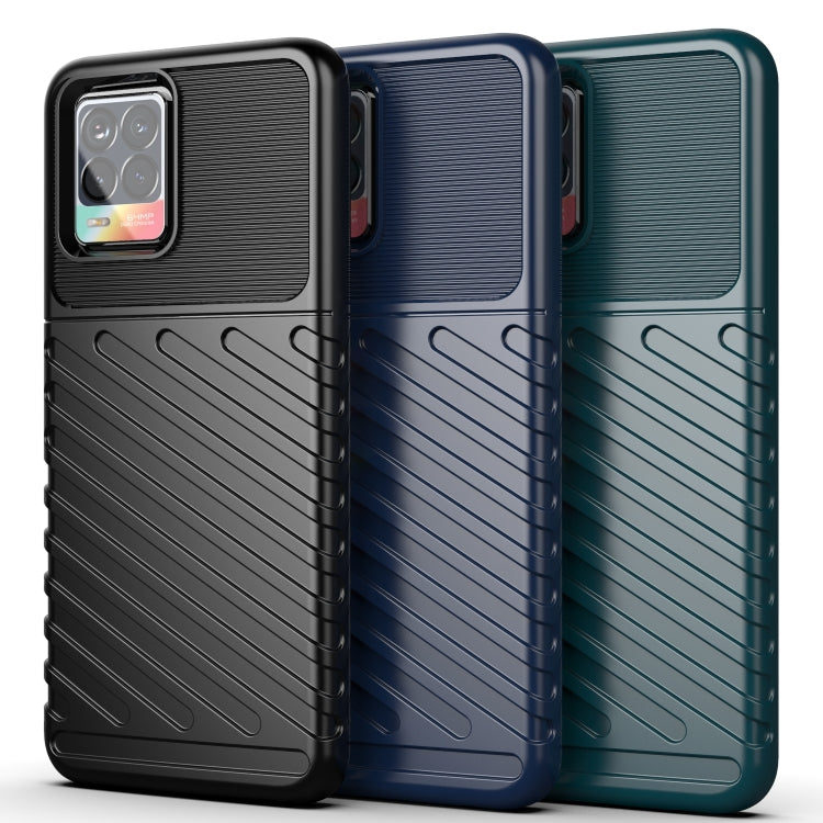 Three TPU phone cases in dark, blue, and teal with ribbed texture and camera cutouts