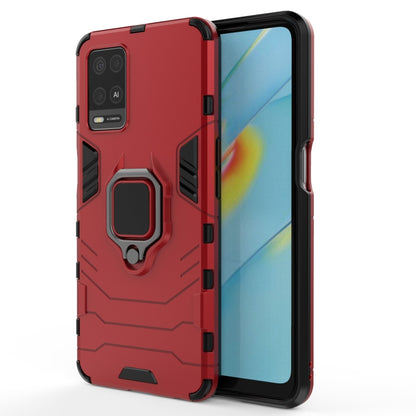 Shockproof phone case with magnetic ring holder, red rugged TPU/PC shell