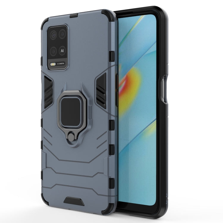 Shockproof phone case with magnetic ring holder, gray rugged TPU/PC shell