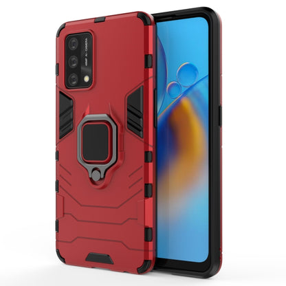 Shockproof phone case with magnetic ring holder, red rugged case with raised ring grip
