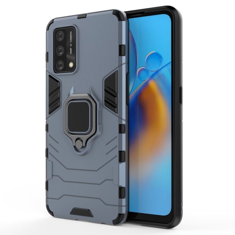 Shockproof phone case with magnetic ring holder, gray rugged case with raised ring grip