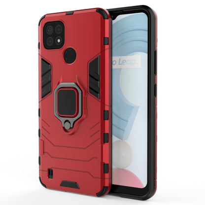 Shockproof phone case with magnetic ring holder, red rugged bumper case