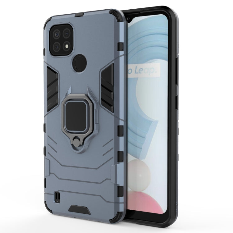Navy blue shockproof phone case with magnetic ring holder and TPU cover