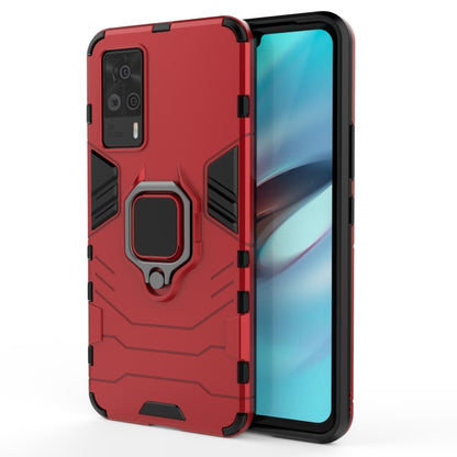 Shockproof phone case with magnetic ring holder, red rugged case with protective corners