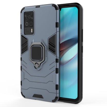 Navy blue shockproof phone case with magnetic ring holder and side grip panels