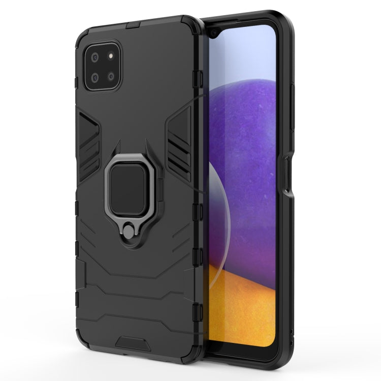 Shockproof phone case with magnetic ring holder, black rugged TPU/PC shell
