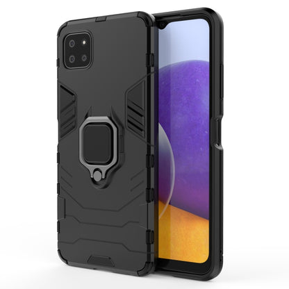 Shockproof phone case with magnetic ring holder, black rugged TPU/PC shell