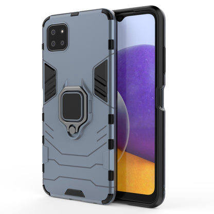Navy blue shockproof phone case with magnetic ring holder and button cutouts