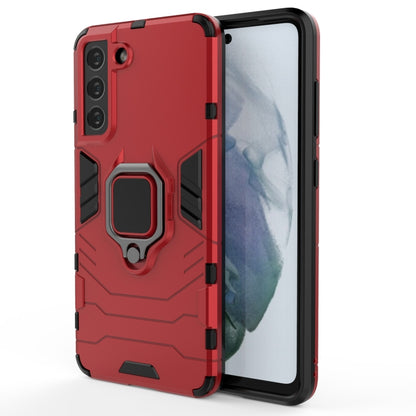 Shockproof phone case with magnetic ring holder, red rugged case with screen cutouts