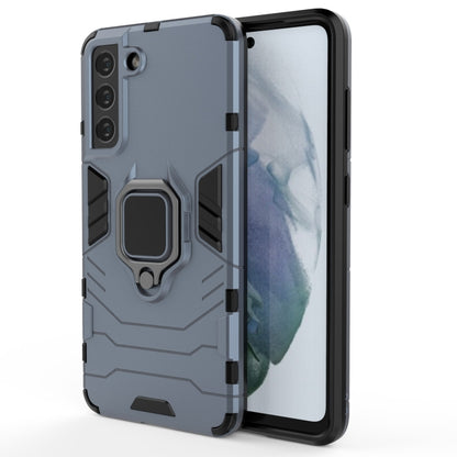 Navy blue shockproof phone case with magnetic ring holder and camera openings