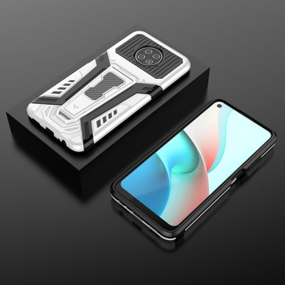 White rugged protective phone case with black armor details and camera cutout