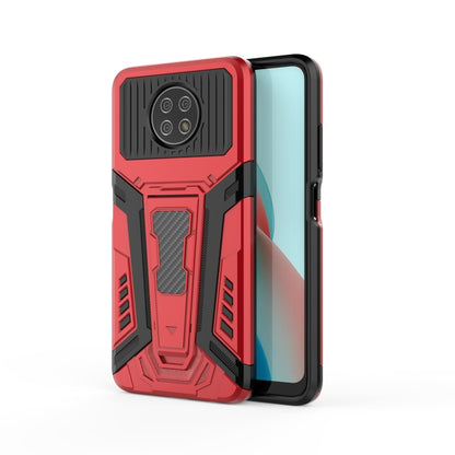 Red rugged protective phone case with black armor-style camera cover and raised bezel