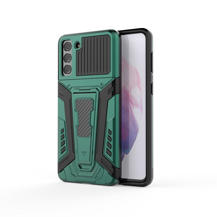 Teal armored phone case with rugged kickstand-style holder and camera cutouts