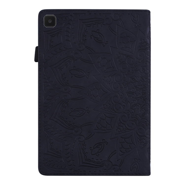 Black embossed leather tablet case with textured pattern and side flap