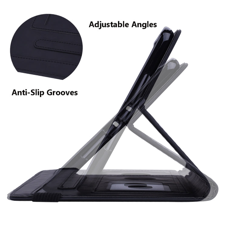 Black folio tablet case with adjustable stand and anti-slip grooves