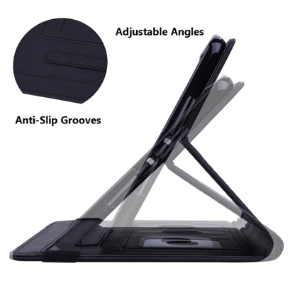Black folio tablet case with adjustable stand and anti-slip grooves