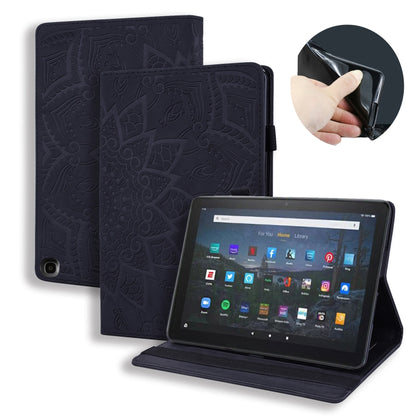 Black embossed leather folio case with card slots and elastic band, tablet stand