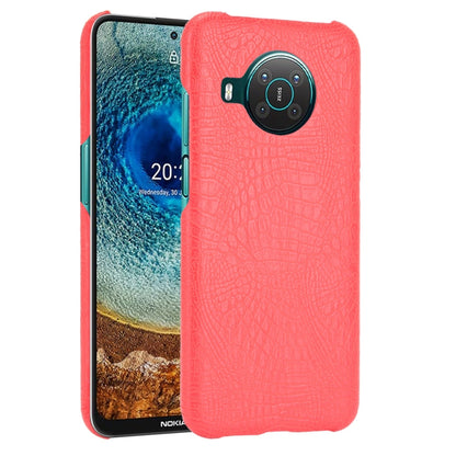 Shockproof crocodile-texture phone case, bright red, with raised camera cutout