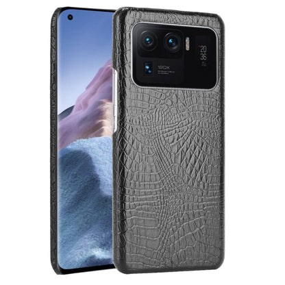 Black crocodile-texture shockproof phone case with triple-camera cutout
