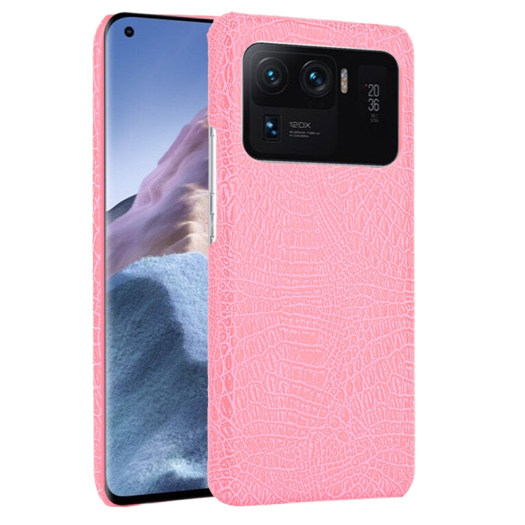 Shockproof crocodile-texture phone case, pink, with raised camera cutout