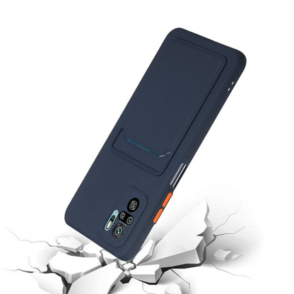 Dark blue TPU protective phone case with card slot and orange side accents