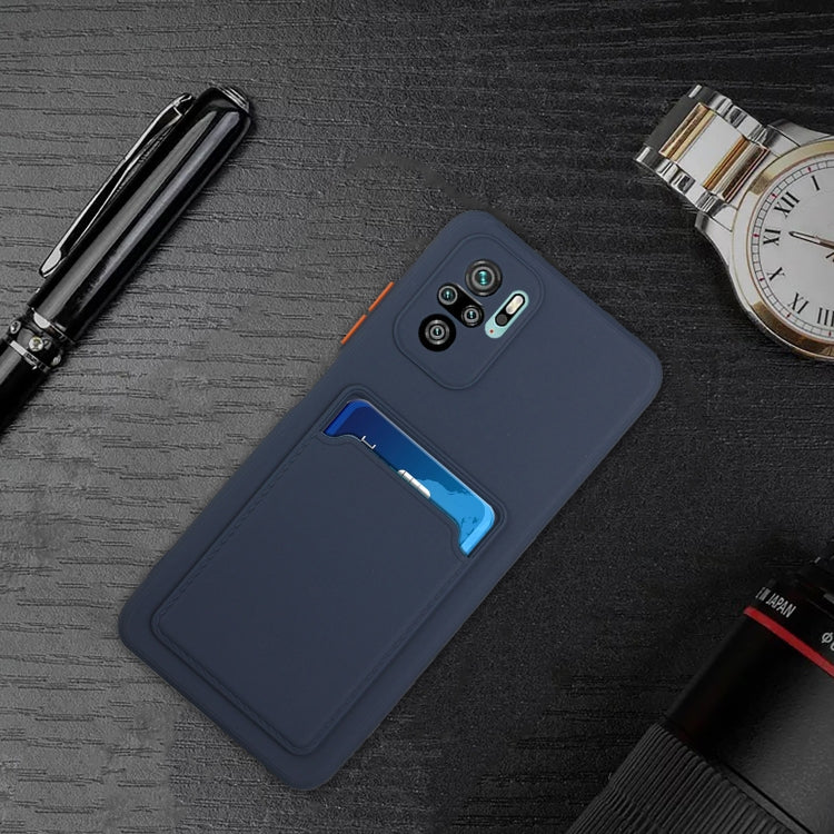 Dark blue TPU phone case with card slot window and camera module cutouts