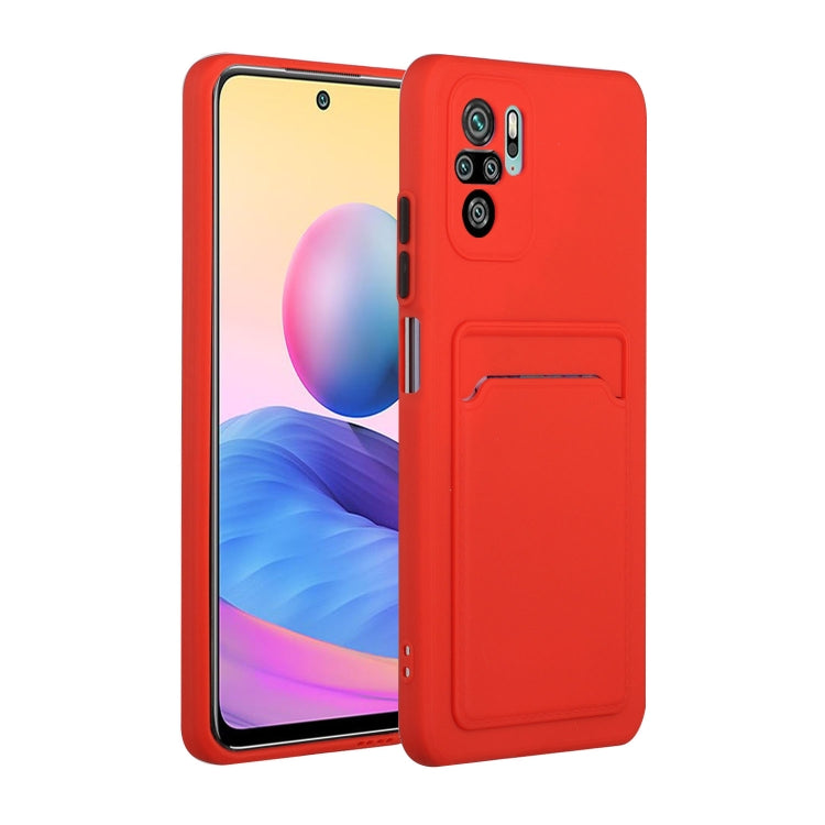 Shockproof TPU phone case with card slot, red, with camera cutouts and side button openings