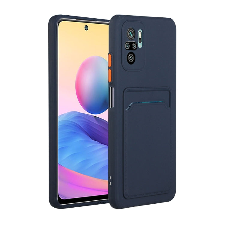 Shockproof TPU phone case with card slot, dark navy, with camera cutouts and side button openings