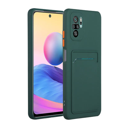Shockproof TPU phone case with card slot, dark green, with camera cutouts and side button openings